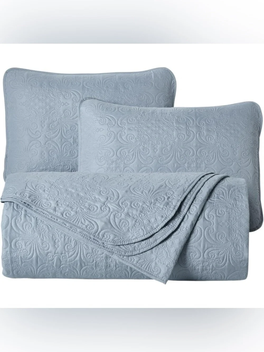 Light Blue Quilted Queen 3 piece  Bedspread Set - Elegant All-Season Coverlet